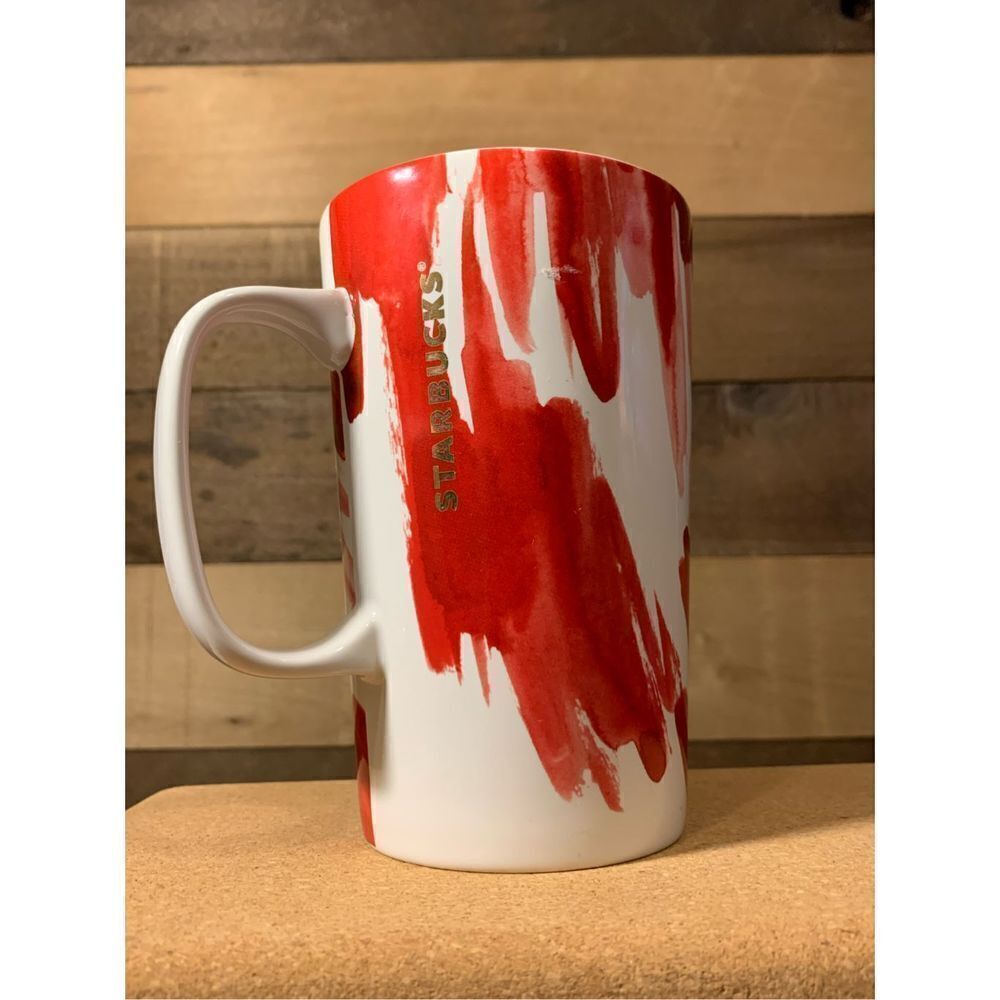 Starbucks 2014 White and Red Abstract 16 oz Tall Mug Ceramic with Gold C…       - Picture 7 of 8